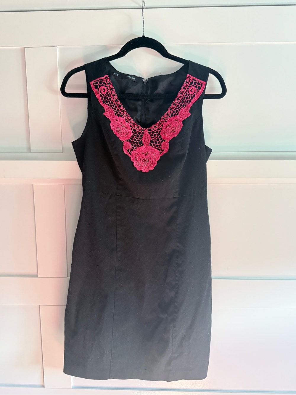 Maurices Black Midi Dress with Pink Lace V-Neck
